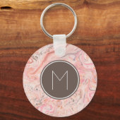 Chic Pink Beige Gray Marble Monogram Schlüsselanhänger (Vorderseite)