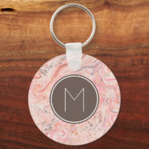 Chic Pink Beige Gray Marble Monogram