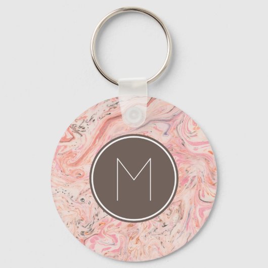 Chic Pink Beige Gray Marble Monogram Schlüsselanhänger (Rückseite)