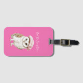 Chic Pink Beret Brown White Owl Be Seeing You Gepäckanhänger (Vorderseite (Horizontal))