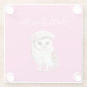 Chic Pink Beret Brown White Owl Be Seeing You Glasuntersetzer (Rückseite)