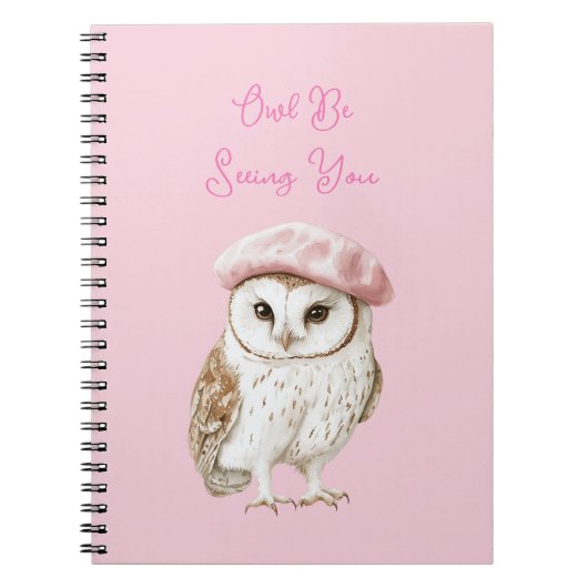 Chic Pink Beret Brown White Owl Be Seeing You Notizblock (Vorderseite)