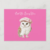 Chic Pink Beret Brown White Owl Be Seeing You Postkarte (Vorderseite)
