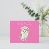 Chic Pink Beret Brown White Owl Be Seeing You Postkarte (Stehend Vorderseite)