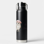 Chic Pink Beret Brown White Owl Be Seeing You Trinkflasche (Vorderseite)