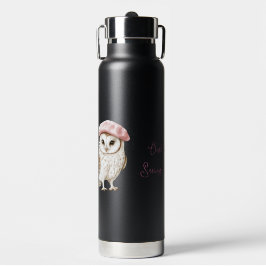 Chic Pink Beret Brown White Owl Be Seeing You Trinkflasche