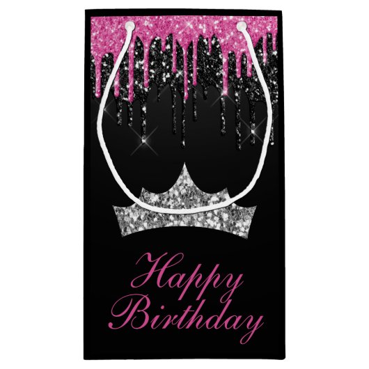 Chic Pink Black Driving Glitzer Tiara Birthday Kleine Geschenktüte (Rückseite)