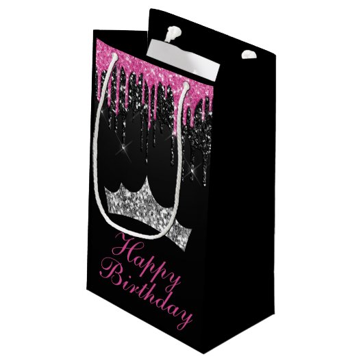 Chic Pink Black Driving Glitzer Tiara Birthday Kleine Geschenktüte (Rückseite Schrägansicht)