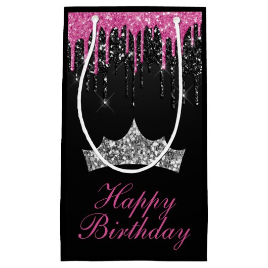 Chic Pink Black Driving Glitzer Tiara Birthday Kleine Geschenktüte (Vorderseite)