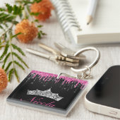 Chic Pink Black Driving Glitzer Tiara Name Schlüsselanhänger (Vorderseite rechts)