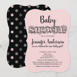 Chic Pink Black Floral Polka Dot Baby Dusche Einladung
