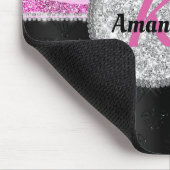 Chic pink Black Imitats Glitzer Tierprägung Monogr Mousepad (Ecke)