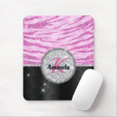 Chic pink Black Imitats Glitzer Tierprägung Monogr Mousepad (Mit Mouse)