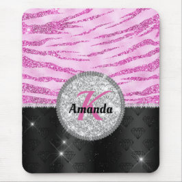 Chic pink Black Imitats Glitzer Tierprägung Monogr Mousepad