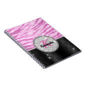 Chic pink Black Imitats Glitzer Tierprägung Monogr Notizblock (Rechte Seite)