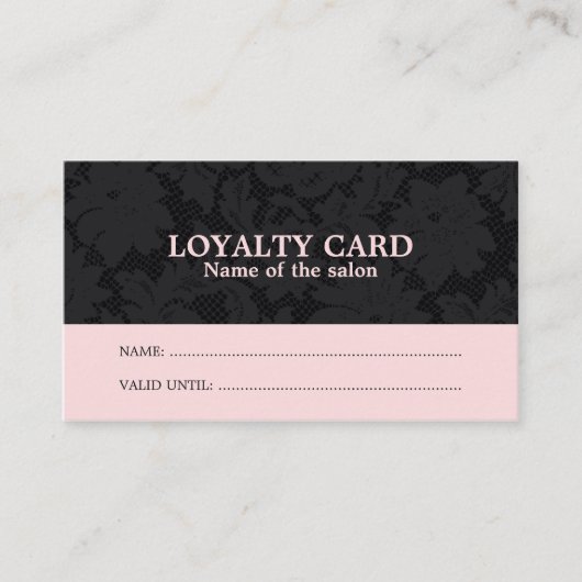 Chic Pink Black Lace Salon Loyalty Card Treuekarte (Vorderseite)