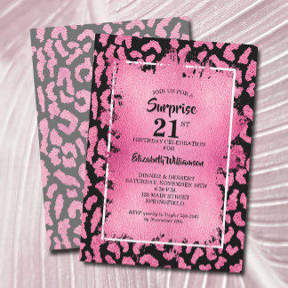Chic Pink Black Leopard 21. Geburtstag Einladung