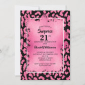 Chic Pink Black Leopard 21. Geburtstag Einladung (Vorderseite)