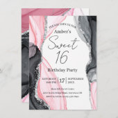 Chic Pink & Black Marble Sweet 16 Einladung (Vorne/Hinten)