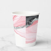 Chic Pink & Black Marbour Paper Cups Pappbecher (Rechts)