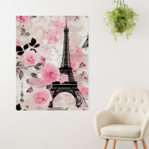 Chic Pink Black & White Eiffel Tower Paris Französ