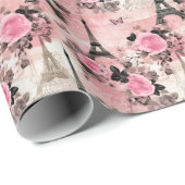 Chic Pink Black & White Eiffel Tower Paris Französ Geschenkpapier (Rolleneckpunkt)