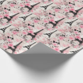 Chic Pink Black & White Eiffel Tower Paris Französ Geschenkpapier (Ecke)