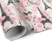 Chic Pink Black & White Eiffel Tower Paris Französ Geschenkpapier (Rolleneckpunkt)