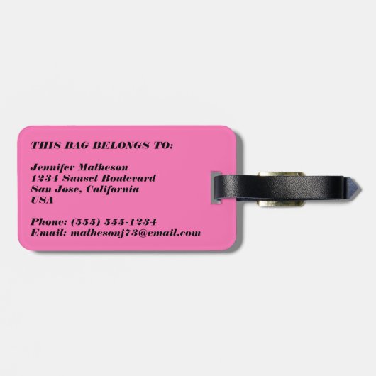 Chic Pink, Black, White Stripes, Mit Monogramm Gepäckanhänger (Rückseite horizontal)
