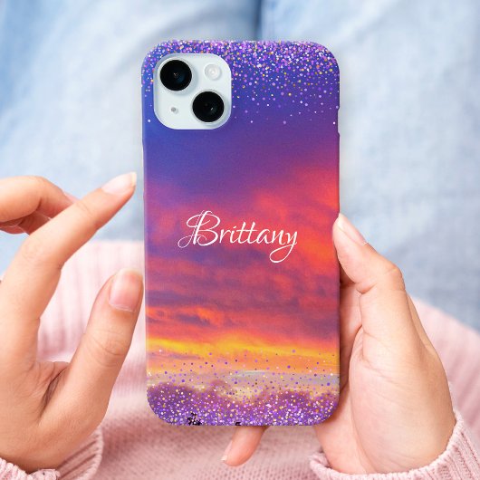 Chic pink blauer Sonnenuntergang Foto Konfetti ben Case-Mate iPhone Hülle