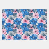 Chic Pink Blue Floral Geburtstag Geschenkpapier Set (Vorderseite)