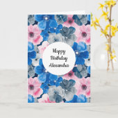 Chic Pink Blue Floral Geburtstag Karte (Gelbe Blume)