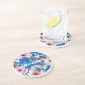 Chic Pink Blue Floral Getränkeuntersetzer (Seite)