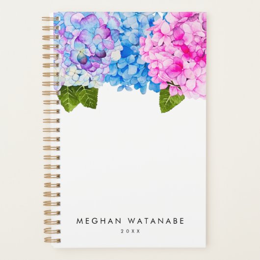 Chic Pink Blue Floral Hydrangea Garden Planer (Vorderseite)