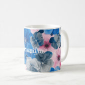 Chic Pink Blue Floral Kaffeetasse (VorderseiteRechts)