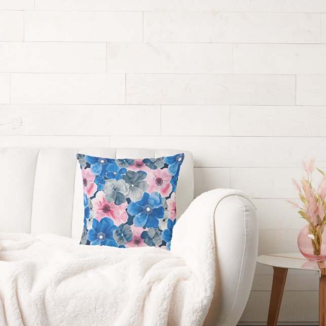 Chic Pink Blue Floral Kissen (Liege)