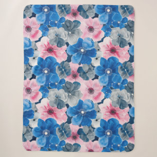Chic Pink Blue Floral Sherpadecke