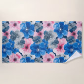 Chic Pink Blue Floral Strandtuch (Vorderseite)