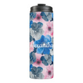 Chic Pink Blue Floral Thermosbecher (Vorderseite)