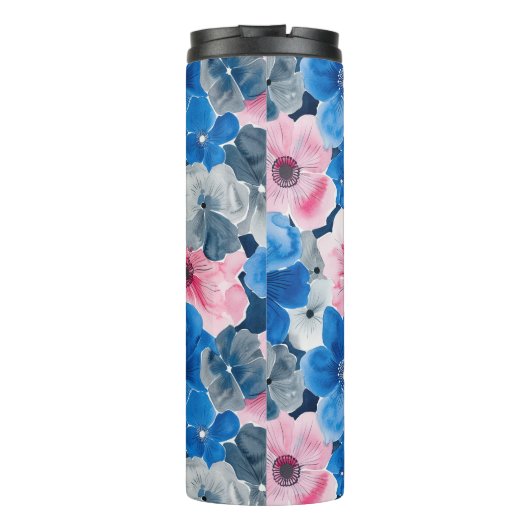 Chic Pink Blue Floral Thermosbecher (Rückseite)