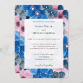 Chic Pink Blue Floral Wedding Einladung (Vorne/Hinten)