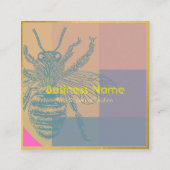 Chic Pink Blue Gold Bee Beruflich Quadratische Visitenkarte (Vorderseite)