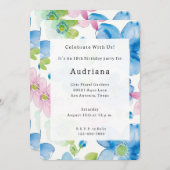 Chic Pink Blue Green Floral Geburtstag Einladung (Vorne/Hinten)