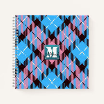 Chic Pink Blue Kariert Tartan Leder Monogramm Name