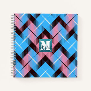 Chic Pink Blue Kariert Tartan Leder Monogramm Name Notizblock