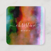 Chic Pink Blue Orange Wasserfarbe Abstraktes Skrip Quadratische Visitenkarte (Vorderseite)