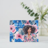 Chic Pink Blue Summer Floral Black Girl Postkarte (Stehend Vorderseite)