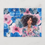 Chic Pink Blue Summer Floral Black Girl Postkarte (Vorderseite)
