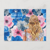Chic Pink Blue Summer Floral Blond Mädchen Postkarte (Vorderseite)