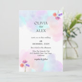 Chic Pink & Blue Wedding Einladungen (Stehend Vorderseite)